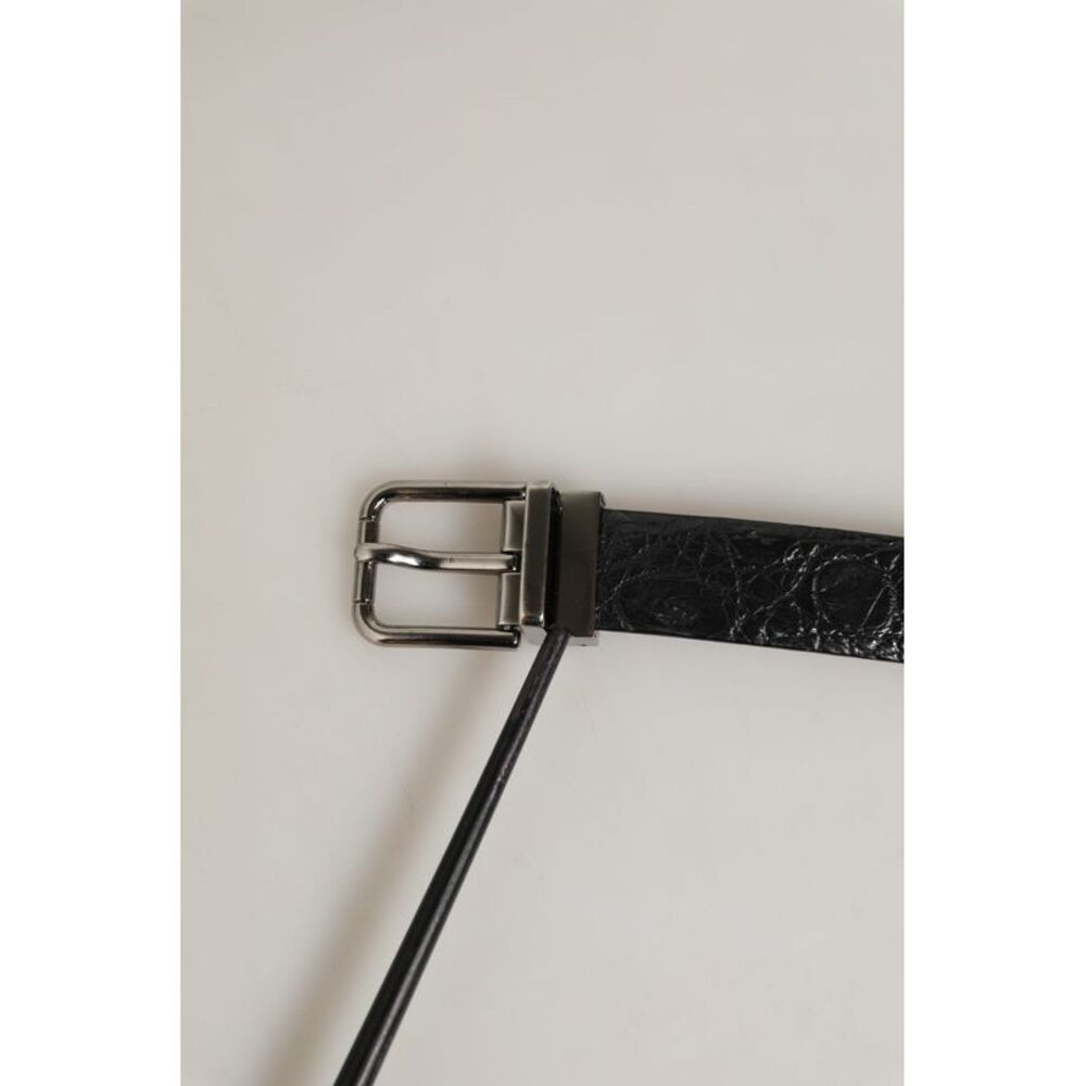 Dolce & Gabbana Black Leather Silver Metal Buckle Men Men's Belt